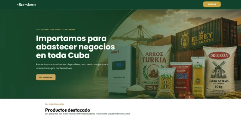 Página de inicio de El Rey del Abasto — importación mayorista para Cuba