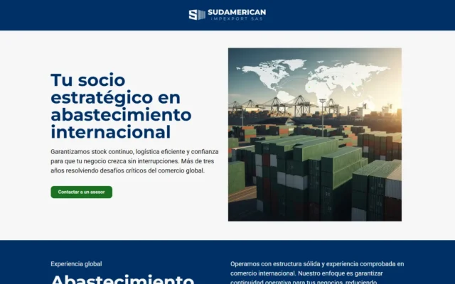 Página de inicio de Sudamerican Import & Export — abastecimiento internacional
